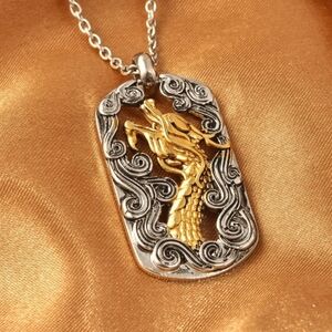 🔥22K Gold & Oxidized Stainless Steel 24 Inch Dragon Pendant Necklace